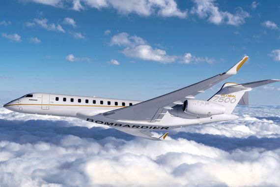 Самолет Бомбардье Global 7500 приблизился к скорости звука