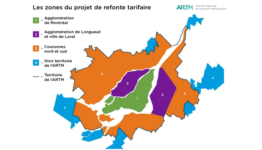 ARTM поделит Большой Монреаль на 4 зоны для универсального месячного проездного