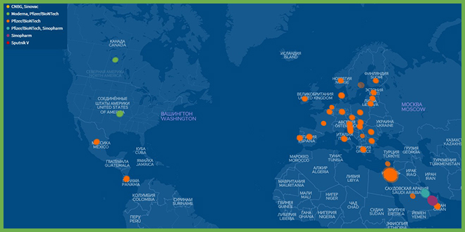Интерактивная карта вакцинации от COVID-19 в мире